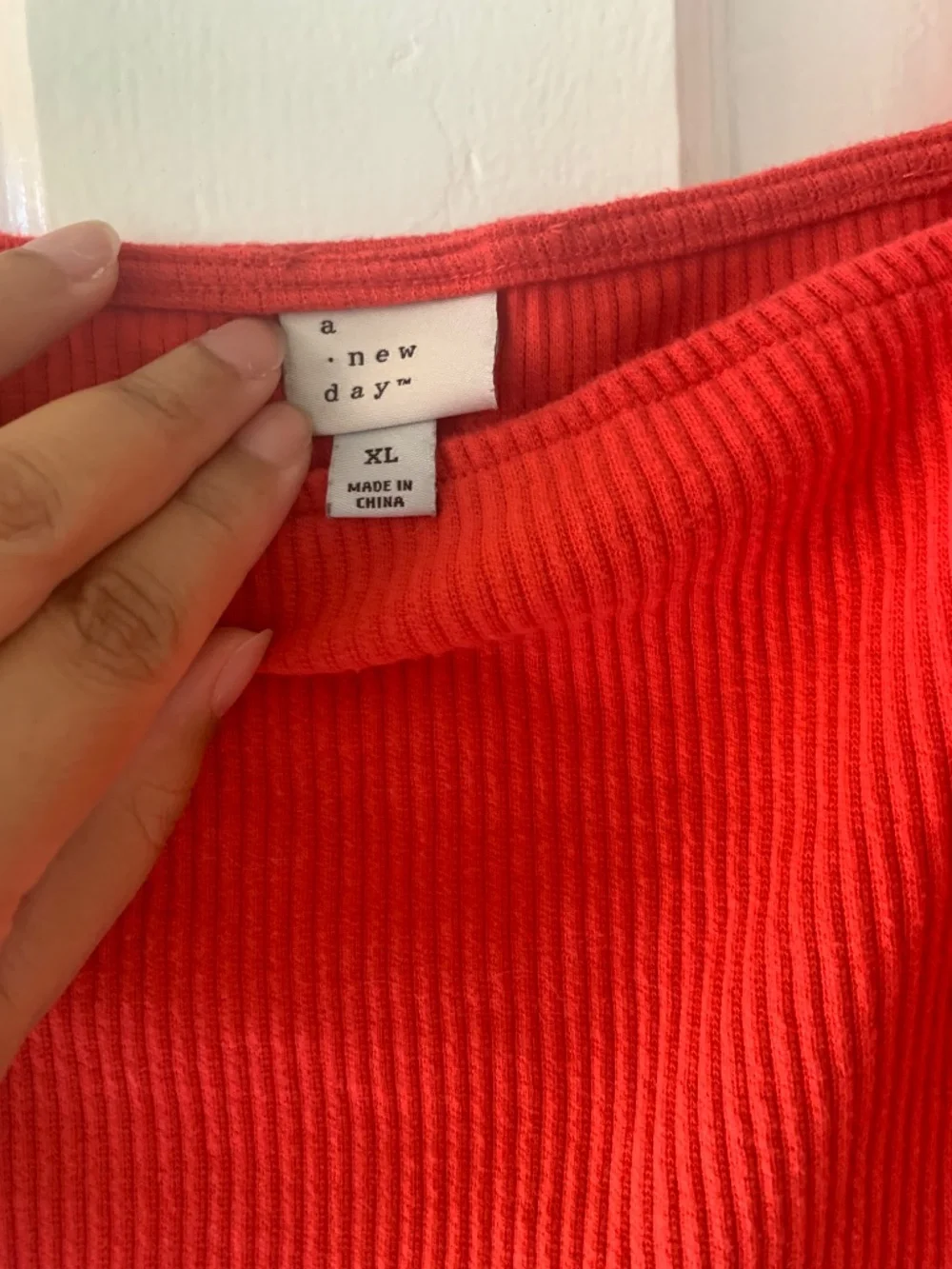 A New Day Rocker Red Ribbed Square-Neck Flutter-Sleeve Top XL - Picture 4 of 6